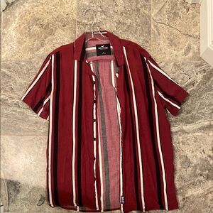 Casual Red and White Striped Button Down Shirt